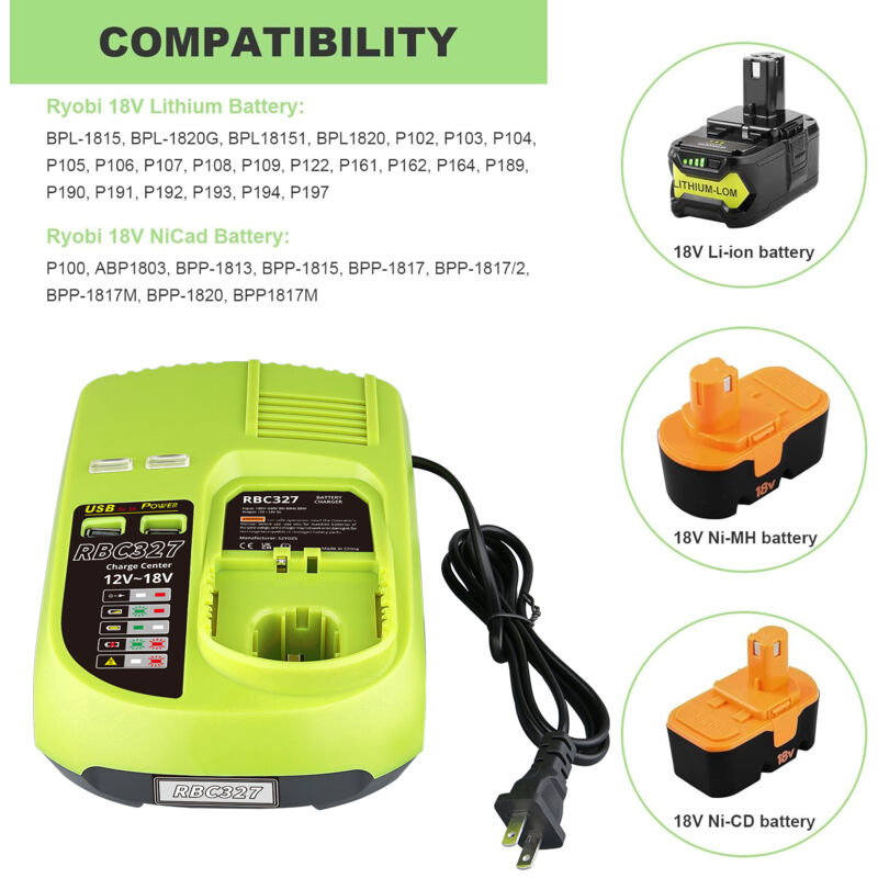 Futurebatt 2Pack 18V 6.0 Ah HIGH Capacity Battery for Ryobi ONE+ System P102 P103 P105 P107 P108 P109 P122 18-Volt LED Gauge Indicator Cordless Tool Battery