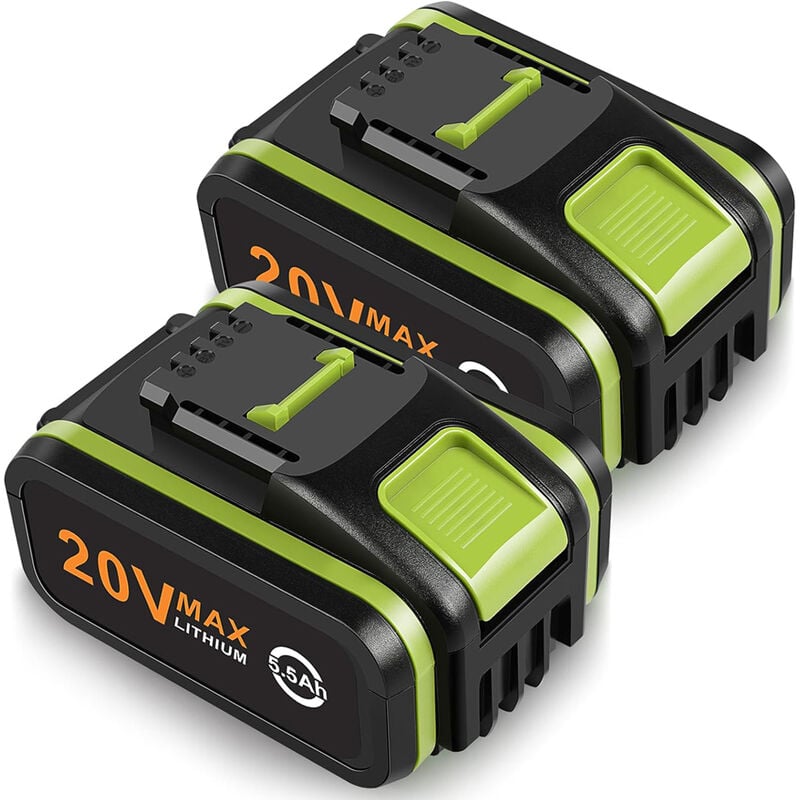 2 packs de batterie 20V 5500mAh pour Worx WA3553 batterie Li-Ion de remplacement pour Worx WA3760 WA3765 WA3883 WA3869 WA3880 WA3867 WA3881 WX800 WG894E WX166 Batterie d'outils électriques