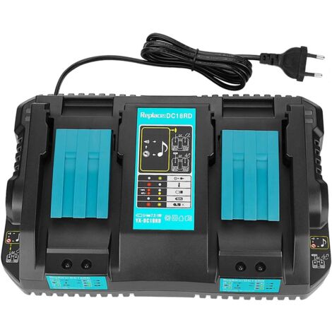 Chargeur Double Port de Rechange 14.4V-18V pour Makita DC18RD Compatible avec Le Chargeur d'origine makita BL1860 BL1850 BL1430 BL1440 BL1815 BL1415