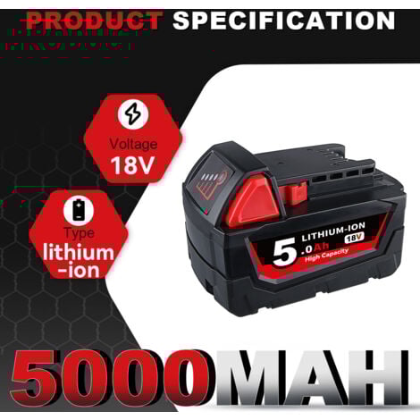 4x Pour Milwaukee M18 18V 5Ah Batterie M18B5 XC Li-Ion 48-11-1860 48-11-1852