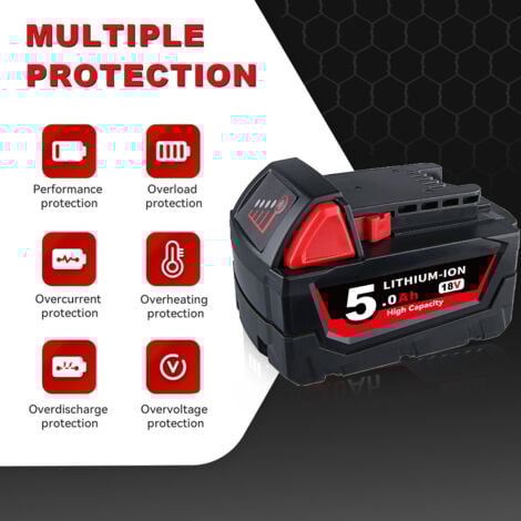 4x Pour Milwaukee M18 18V 5Ah Batterie M18B5 XC Li-Ion 48-11-1860 48-11-1852