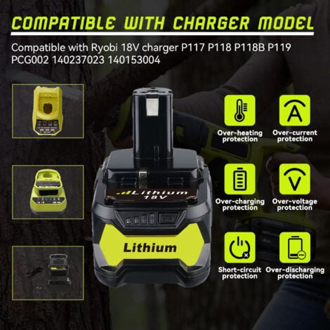 2Pack Pour Ryobi 18V Batterie 8.0Ah Lithium ONE Plus P108 P107 P105 P104 P103 P102 RB18L50 RB18L40 Remplacement pour Ryobi 18V Outils sans fil