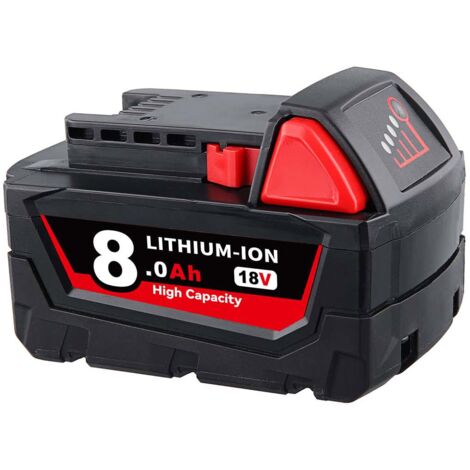 Batterie Lithium-Ion 18V 8.0Ah compatible avec les outils Milwaukee M18 M18 M18B6 M18B5 48-11-1820 48-11-1850 48-11-1828 48-11-10 Batteries pour outils électriques sans fil