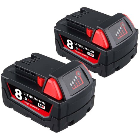 PDstation 2Pack pour Milwaukee 18V 8.0Ah M18 Li-ion XC M18B6 Batterie haute capacité 48-11-1860 48-11-1850 48-11-1850 48-11-1820 18Volt