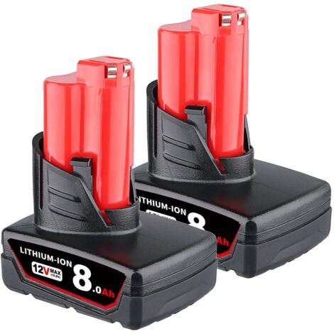 PDstation 2Pack M12 12V 8.0Ah Batterie de remplacement pour Milwaukee M12 XC 12Volt Cordless Tools M12B6 8000mAh High Capacity Lithium-ion Battery 48-11-2401 48-11-2402 48-11-2411 48-11-2420 48-11-246