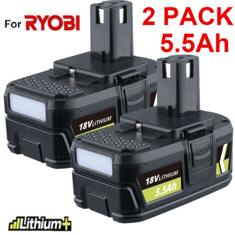 Lot de 2 Lithium 18 Volt 5500mAh pour Ryobi 18V RB18L50 Batterie BPL-1815 BPL-1820G BPL1820 BPL18151 RB18L13 RB18L25 P108 P107 P122 P104 P105 P102 P103 avec Lampe d'affichage (1/5)