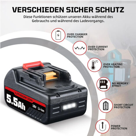 Batterie 18V 5.5Ah De Rechange Pour Makita - Compatible BL1860B, BL1850B Et Autres Modèles LXT (Rouge/Blanc/Noir)