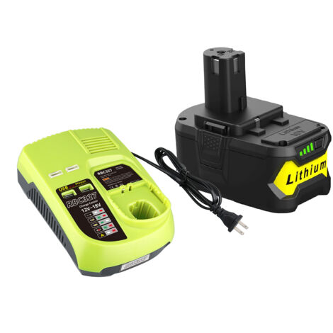Batterie de remplacement 5,0 Ah pour Ryobi 18 V avec chargeur P117B. Compatible avec les batteries Ryobi 18 V P102, P103, P104, P105, P107, P108, P109. Kit batterie et chargeur avec port USB. (1/5)
