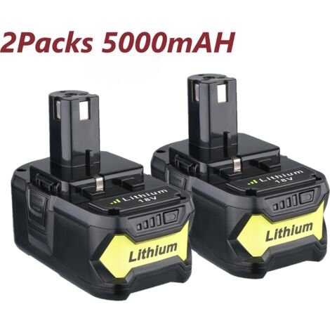 2x P108 18V 5.0Ah Battery Replacement for Ryobi 18V ONE+Battery P108 P104 P102 Li-ion BPL-1815 BPL-1820G BPL1820 BPL18151 Cordless Power Tool (with Indicator light) (1/5)