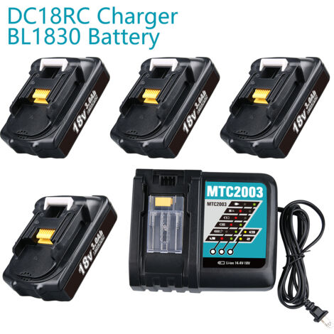 Batterie 3,0 Ah 18 V (4 pack) et chargeur 3 A DC18RC de remplacement compatible avec les batteries lithium-ion 18 V Makita BL1860 BL1850 BL1840 BL1830 pour outils électriques sans fil (1/5)