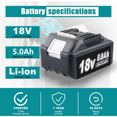 Batterie 18V 8,0Ah Pour Outils Sans Fil - Compatible BL1850B, BL1860B, BL1840, Etc. Avec Indicateur LED