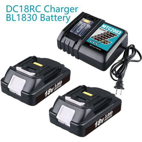 Batterie 3,0 Ah 18 V (2 pack) et chargeur 3 A DC18RC de remplacement compatible avec les batteries lithium-ion 18 V Makita BL1860 BL1850 BL1840 BL1830 pour outils électriques sans fil (1/5)