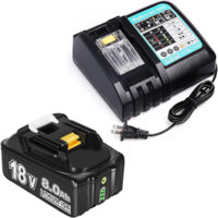 1 pack de remplacement pour batterie Makita 18 V 8,0 Ah avec un chargeur DC18RC compatible avec la batterie Makita 18 volts BL1860 BL1820 1830B 1840B 1850B, compatible avec les batteries d'outils élec