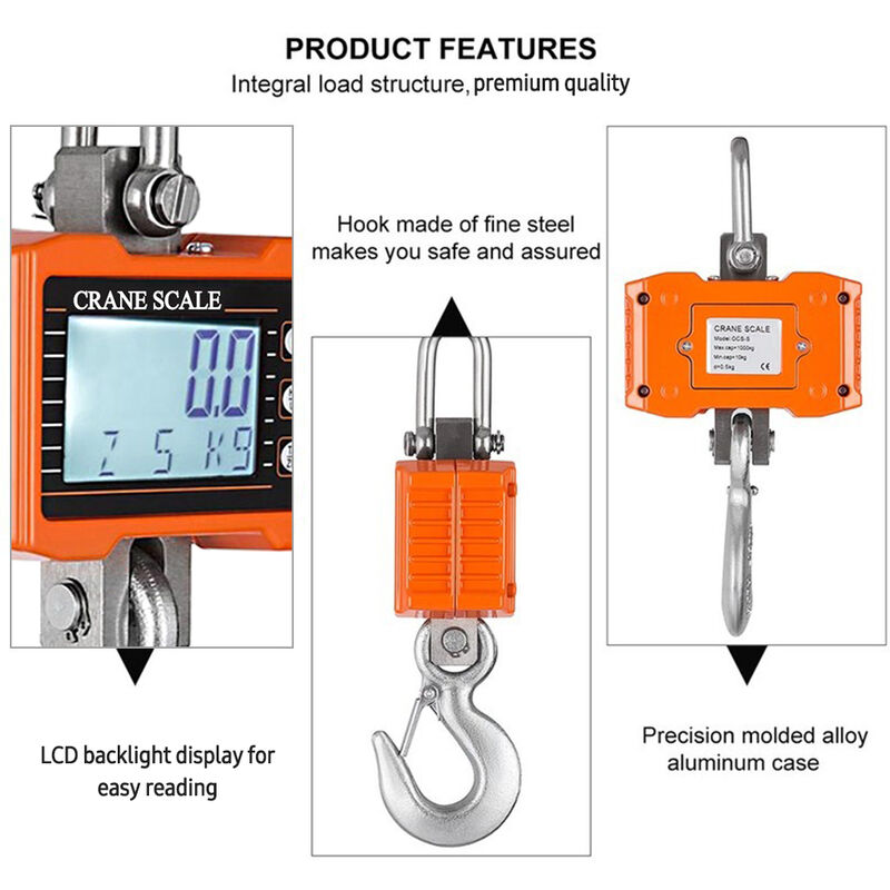 Bilancia sospesa digitale, 1000 kg / 2204 libbre Bilancia portatile per gru  per impieghi gravosi, Bilance a gancio industriali Cambio unità / Blocco  dati / Tara / Zero