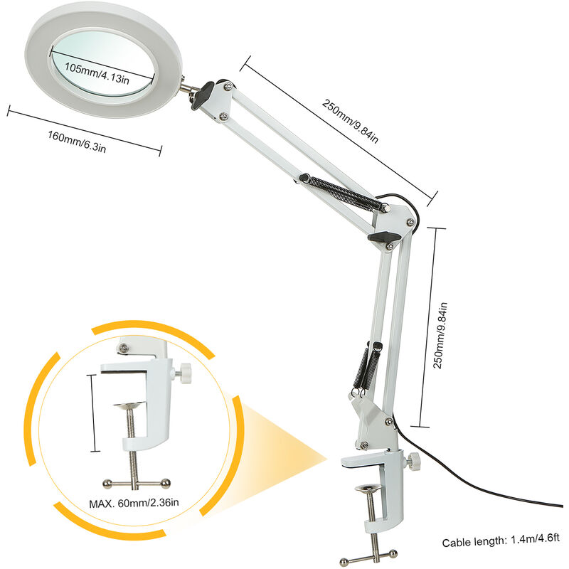 Tomshine Lampada da tavolo flessibile a pinza con lente d