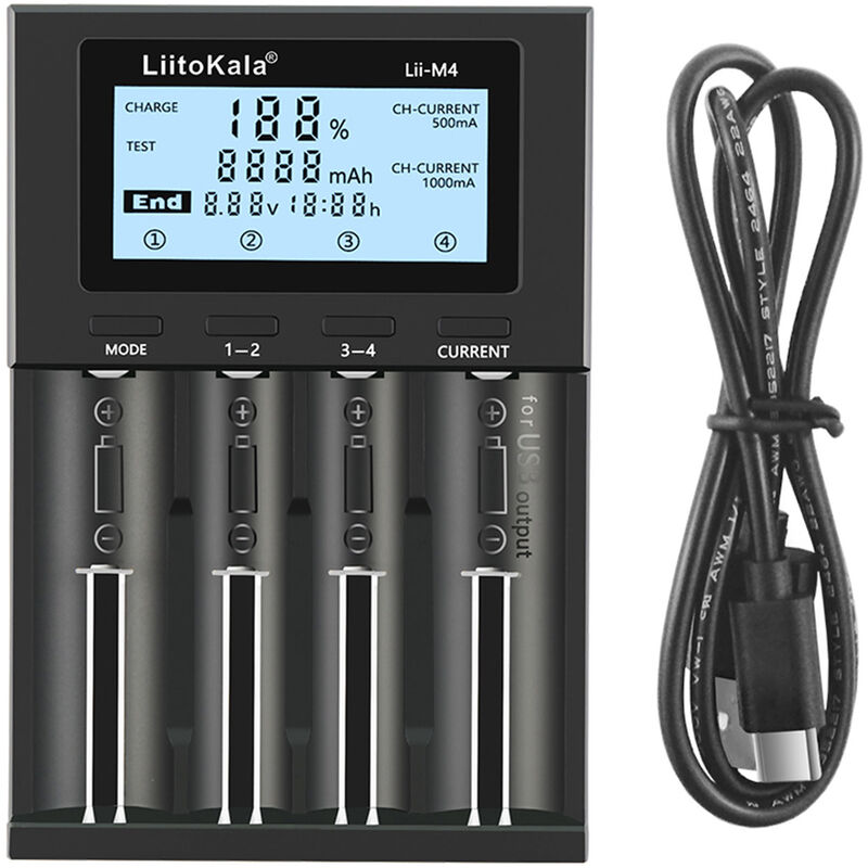 LIITOKALA LII-M4 Caricabatteria a 4 slot per batteria ricaricabile  intelligente 18650 26650 14500 AA AAA Li-NiMH