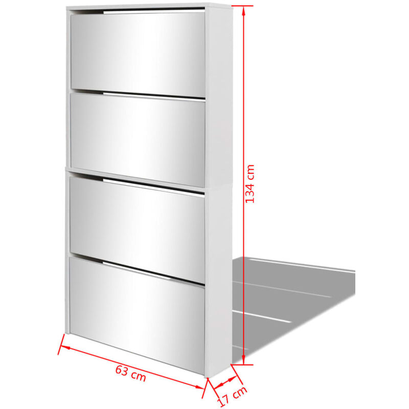 Scarpiera a 4 Strati a Specchio Bianca 63x17x134 cm