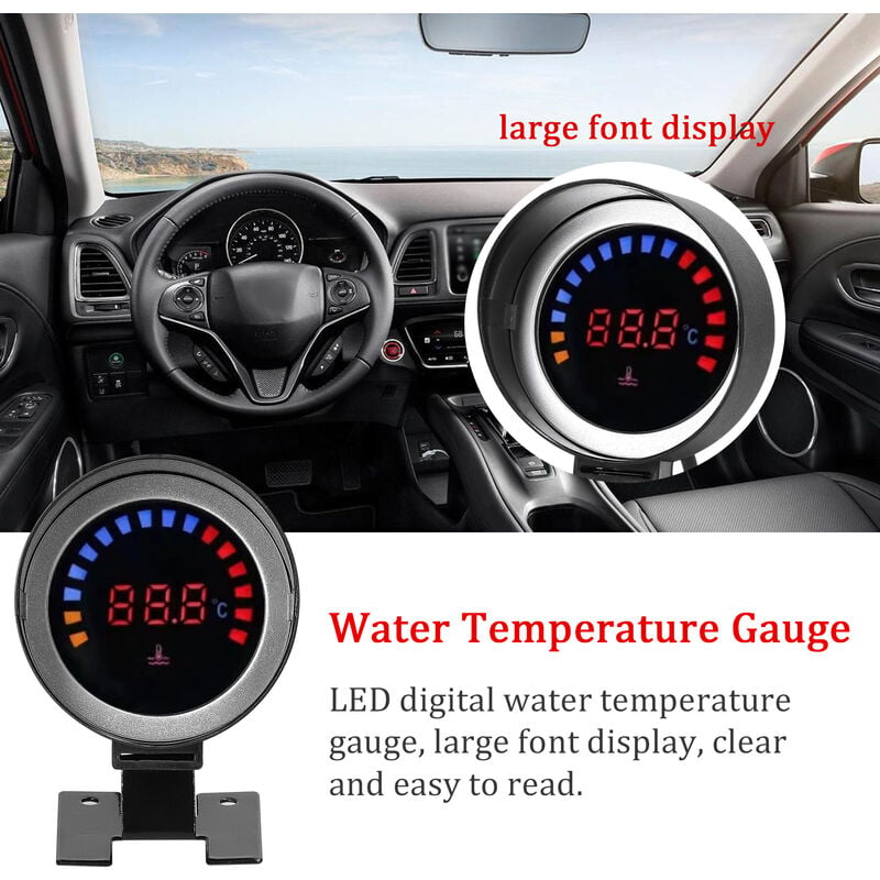 Indicatore della temperatura dell'acqua da 52 mm Misuratore digitale per  auto Display a LED 0-120 ℃ con funzione di allarme sensore per auto camion  moto