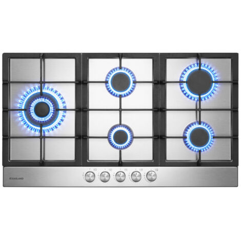 GASLAND Eingebaute Erdgas/Butan/Propan-Kochplatte, Edelstahl - GH2905SS1FC - 5 Kochstellen - 10400W - Mit Wok/Moka-Halterungen