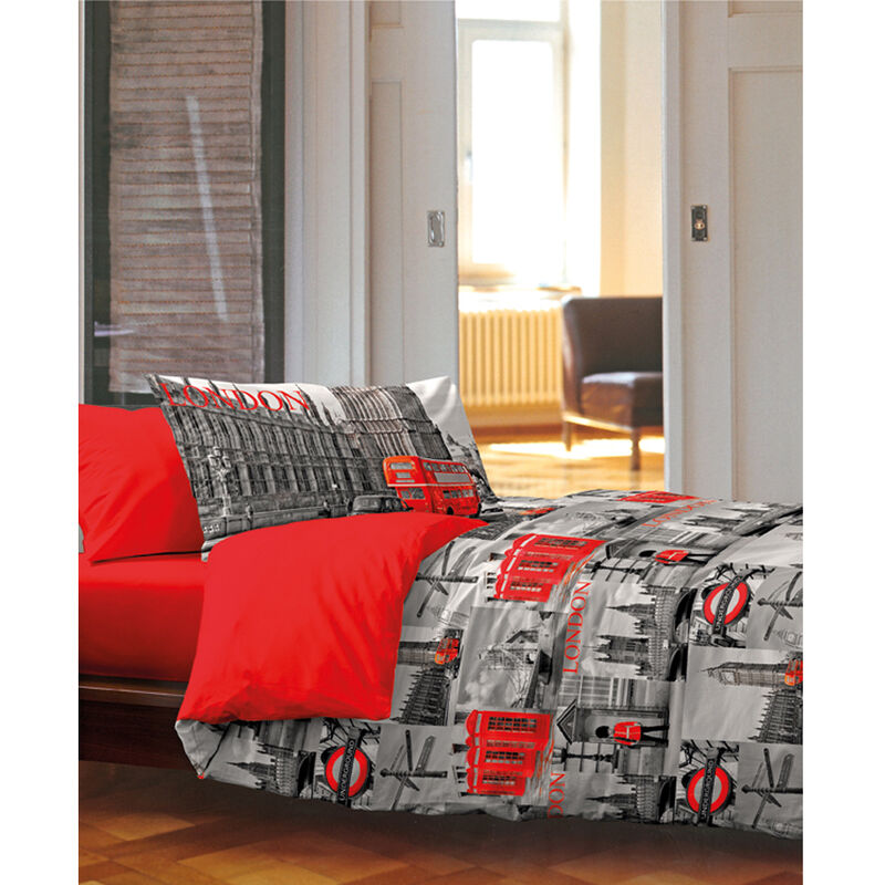 Completo Lenzuola In 100% Cotone Disegno City New York Londra Mod OB,  misuraSingolocoloreNew York