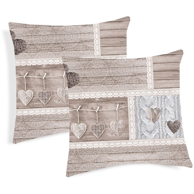 COPPIA CUSCINI ARREDO CUORE RICAMATO shabby cm. 40x40 beige +