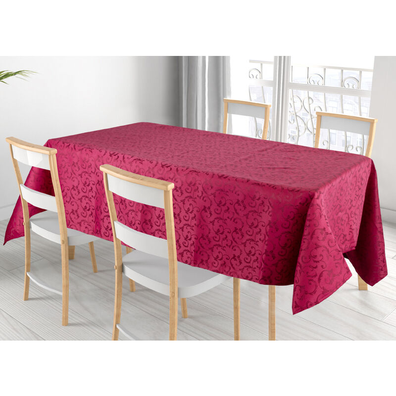 Tovaglia Natale Cucina Soggiorno Antimacchia Idrorepellente Jacquard Queen  Bordeaux, misura40x140coloreQueen