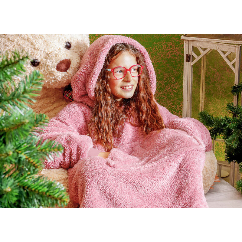 Felpa Plaid Bambini Coperta Agnellata Sherpa Con Tasca Inverno Tinta Unita  Midlands, misuraFelponecoloreRosa