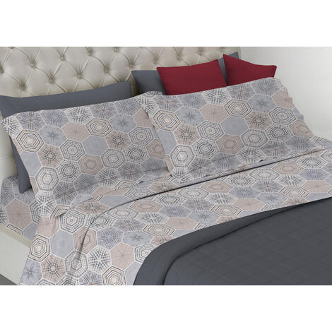 Completo Lenzuola In 100% Cotone Linea Best Collection Dis. Mexico Colore Beige S.V., misuraSingolocoloreBeige