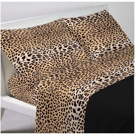 Completo Lenzuola Letto In 100% Cotone Disegno Animalier Maculato, misura1 Piazza e MezzacoloreMaculato