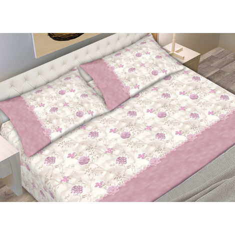 BIANCHERIAWEB Completo Lenzuola Flanella 100% Cotone Singolo - Torino Quadri Rigato Rosa, Made In Italy