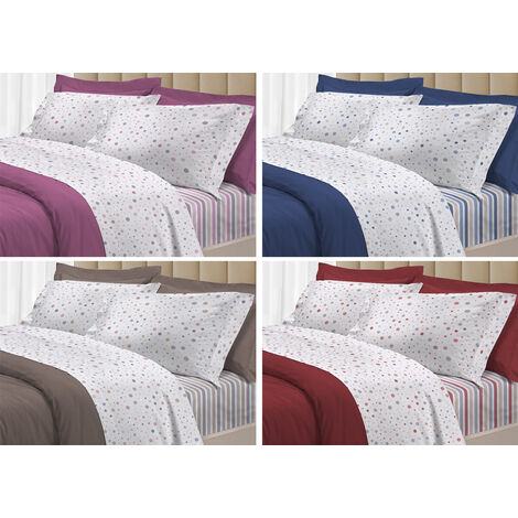 Completo letto lenzuola matrimoniale puro cotone 4 federe pois