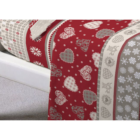 Completo Lenzuola Letto 100% Cotone Tirolese - Design Corvara, Matrimoniale Maxi, Certificato Oeko-Tex, Made In Italy