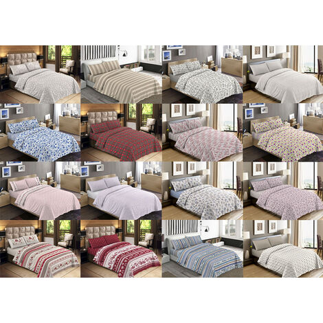 Completo Lenzuola Letto In 100% Cotone Stile Montagna Chalet Disegno Tirolo