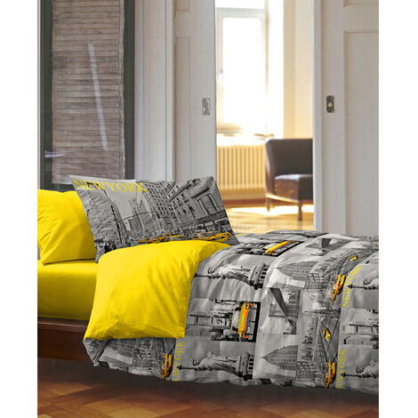 Completo Lenzuola In 100% Cotone Disegno New York Modello OB, misuraMatrimonialecoloreNew York OB
