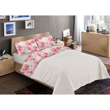 Helthep Set Lenzuola Queen Size Floreali Rosa – 4 Pezzi In 100% Cotone Percalle, Tasca Profonda 44 Cm, Stile Vintage Shabby Chic