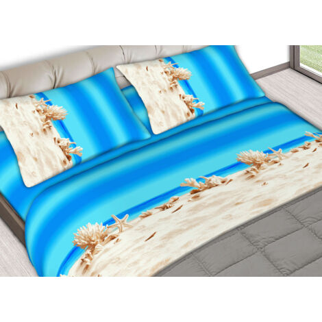 Completo Lenzuola Letto In 100% Cotone Made In Italy Fantasia Z-Mare, misuraSingolocoloreZ-Mare