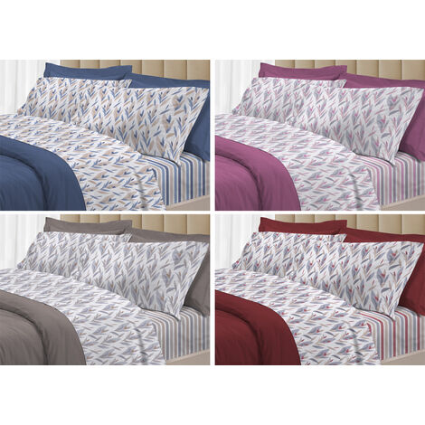 Completo Lenzuola Letto 100% Cotone Italy 3027 Disegno Tulipani, misuraPiazza E MezzacoloreBlu