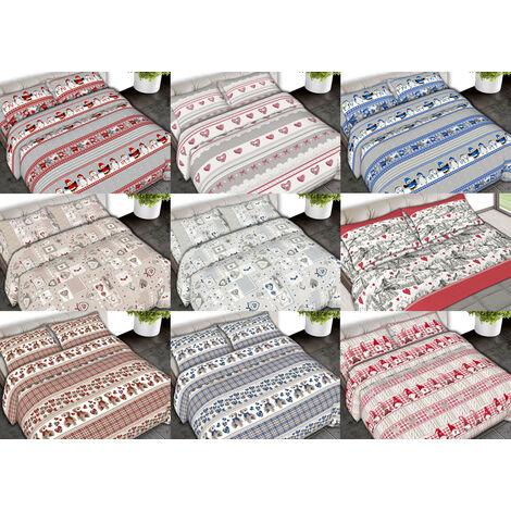 Completo Lenzuola Letto 100% Cotone Made Italy Disegni Invernali Natalizi C.N, misuraPiazza E MezzacoloreShabby Grigio