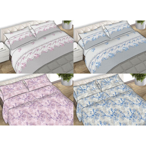 Completo Lenzuola Letto Matrimoniale 100% Cotone Made Italy In Varie Fantasie Fiorate C.N, misuraMatrimonialecoloreCoppery Blu
