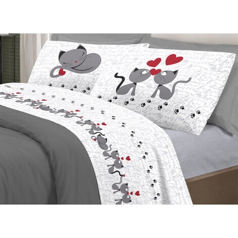 Completo letto set lenzuola 100% cotone di flanella linea Scoiattolo Singolo  - Rosso