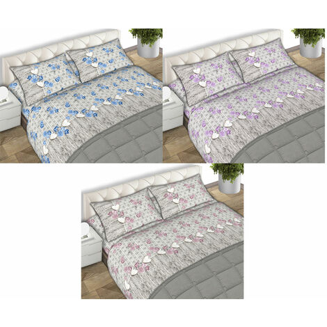 Completo Lenzuola Letto Matrimoniale 100% Cotone Made Italy Dis. Lara CN, misura2 PiazzecoloreLilla