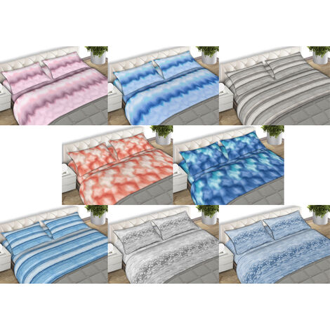 Completo Lenzuola Letto Singolo e Matrimoniale 100% Cotone Made Italy In Varie Fantasie C.N, misuraSingolocoloreTop Blu