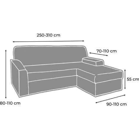 Copridivano Con Penisola Chaise Longue Tinta Unita Panna Mod Capri,  misuraDestracolorePanna