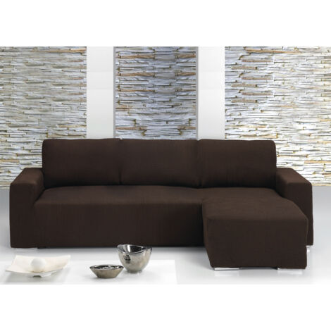 Copridivano Con Penisola Chaise Longue Tinta Unita Marrone Mod Capri, misuraSinistracoloreMarrone