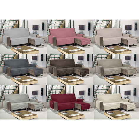 Copridivano Con Penisola Sof&agrave Cover Trapuntato Antimacchia Double Face, misura290cmcoloreTortora