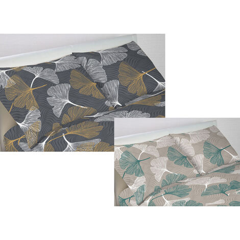 Coppia Federe Letto 100% Cotone Dis. Ginko Moderno Bottoni Laterali, misuraFederecoloreGiallo