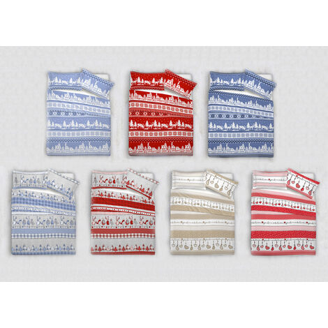 Copripiumino Sacco Piumone 100% Cotone Disegni Natalizi Invernali Renne Cuori OB, misuraSingolocoloreOliver Azzurro