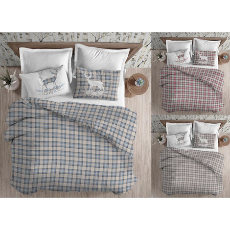 Copripiumino Sacco Piumone Cotone Flanella Pensieri Delicati Dis. Tartan Cervo, misuraMatrimonialecoloreAzzurro