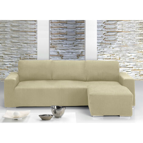Copridivano Con Penisola Chaise Longue Tinta Unita Panna Mod Capri, misuraSinistracolorePanna