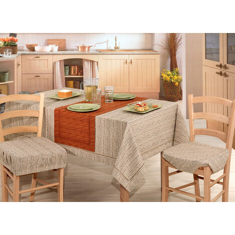 Copritavolo Salotto/Cucina Jacquard Con Bordo Modello Melange, misuraRunner 45x130coloreRuggine (1/4)